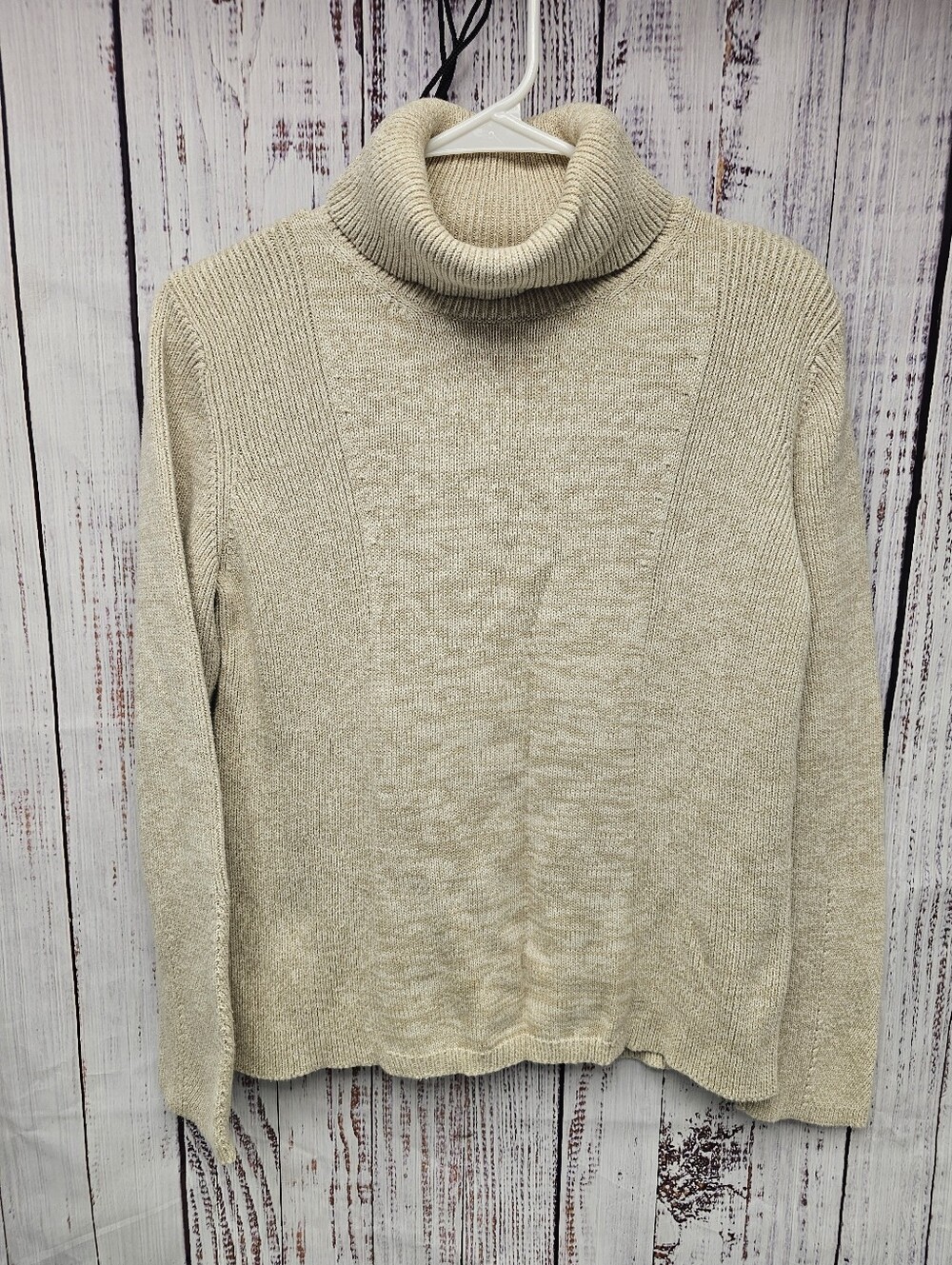 Christopher & Banks Women's Medium Beige Cozy Turtleneck Sweater 100% Cotton